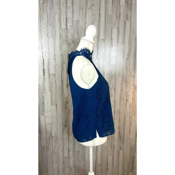 Diane‎ Von Furstenberg Women's Small Jemmie Blue Lace High Neck Sleeveless Top - Picture 5 of 7